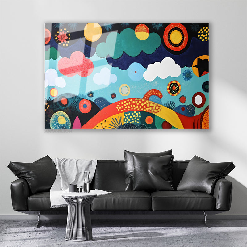 Soyut Sanat Modern Çarpıcı Yatay Cam Tablo