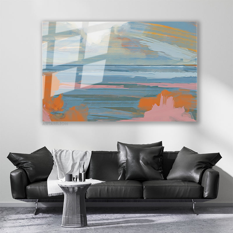Soyut Sanat Modern Dekoratif Yatay Cam Tablo