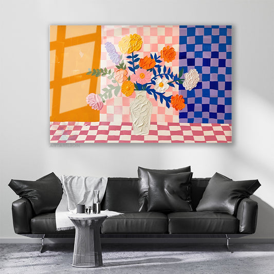 Cam Yatay Duvar Tablosu Cam Soyut Vazodaki Cicekler Ev Ofis Salon Modern Duvar Tablosu