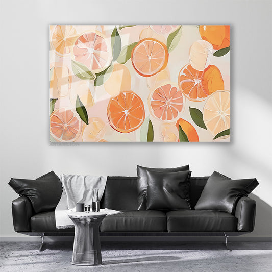 Cam Yatay Duvar Tablosu Cam Turuncgiller Ev Ofis Salon Modern Duvar Tablosu