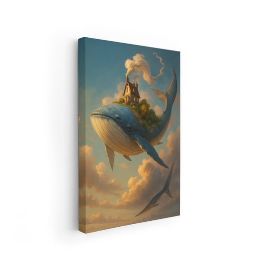 Canvas Vertical Wall Art, Canvas Flying Whale House, Home, Office, Living Room, Modern Wall Painting