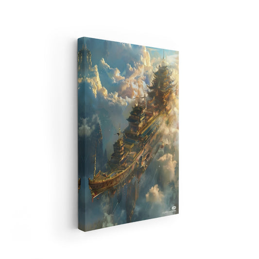 Canvas Vertical Wall Art, Canvas Flying Palace Ship, Home, Office, Living Room, Modern Wall Painting