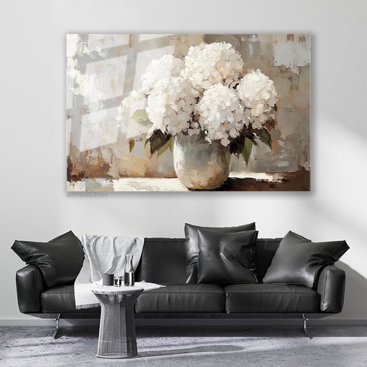 Cam Yatay Duvar Tablosu Cam Vazoda Beyaz Cicekler Ev Ofis Salon Modern Duvar Tablosu
