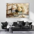 Glass Horizontal Wall Art: White Flowers in a Glass Vase, Modern Wall Art for Home, Office, Living Room.