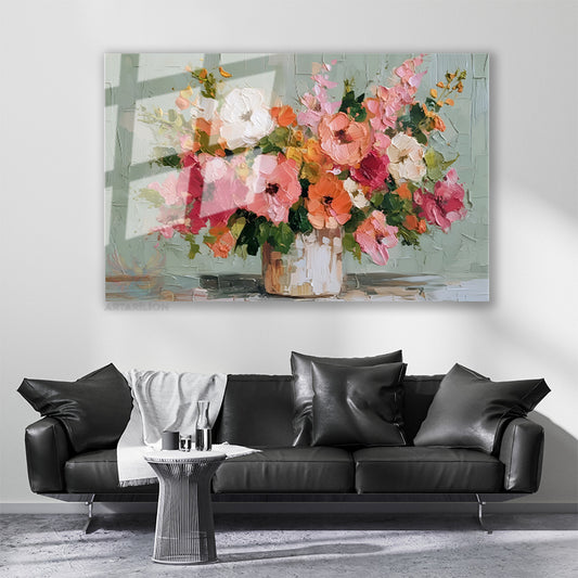 Cam Yatay Duvar Tablosu Cam Vazoda Cicekler Ev Ofis Salon Modern Duvar Tablosu