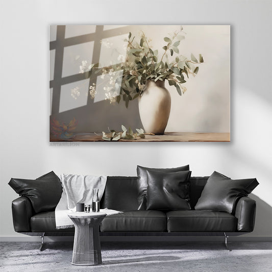 Cam Yatay Duvar Tablosu Cam Vazoda Cicekler2 Ev Ofis Salon Modern Duvar Tablosu