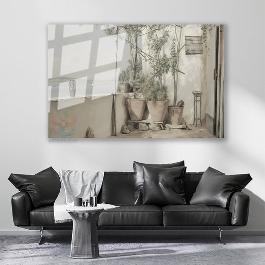 Cam Yatay Duvar Tablosu Cam Vintage Balkon Manzarasi Ev Ofis Salon Modern Duvar Tablosu
