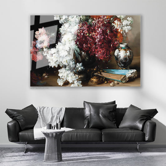 Cam Yatay Duvar Tablosu Cam Vintage Cicekler Ev Ofis Salon Modern Duvar Tablosu