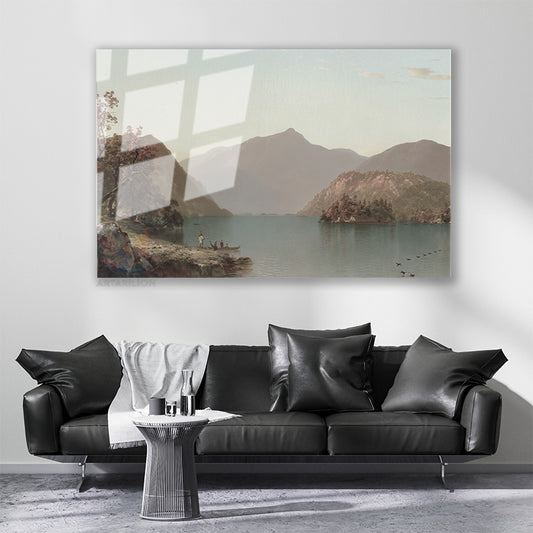 Cam Yatay Duvar Tablosu Cam Vintage Dag Gol Manzarasi Ev Ofis Salon Modern Duvar Tablosu