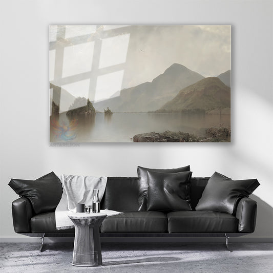 Cam Yatay Duvar Tablosu Cam Vintage Dag Gol Manzarasi2 Ev Ofis Salon Modern Duvar Tablosu