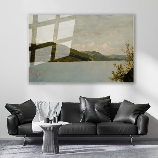 Cam Yatay Duvar Tablosu Cam Vintage Dag Gol Manzarasi4 Ev Ofis Salon Modern Duvar Tablosu