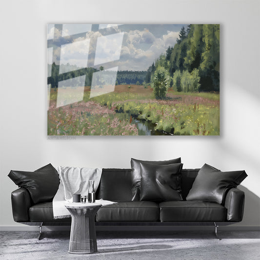 Cam Yatay Duvar Tablosu Cam Vintage Doga Manzarasi4 Ev Ofis Salon Modern Duvar Tablosu