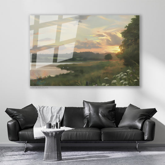 Cam Yatay Duvar Tablosu Cam Vintage Gol Manzarasi Ev Ofis Salon Modern Duvar Tablosu