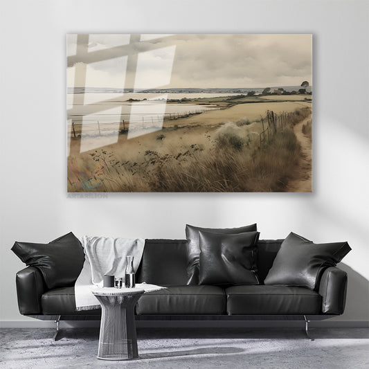 Cam Yatay Duvar Tablosu Cam Vintage Kir Manzarasi3 Ev Ofis Salon Modern Duvar Tablosu