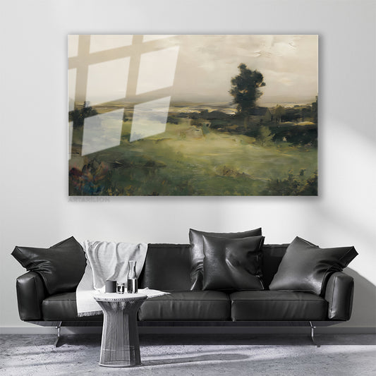 Cam Yatay Duvar Tablosu Cam Vintage Kirsal Manzara Ev Ofis Salon Modern Duvar Tablosu