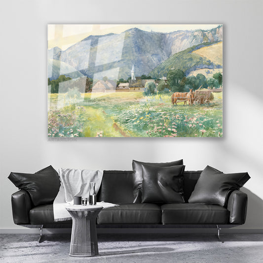 Cam Yatay Duvar Tablosu Cam Vintage Kirsal Manzarasi Ev Ofis Salon Modern Duvar Tablosu