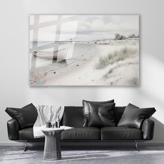 Cam Yatay Duvar Tablosu Cam Vintage Kiyi Manzarasi Ev Ofis Salon Modern Duvar Tablosu