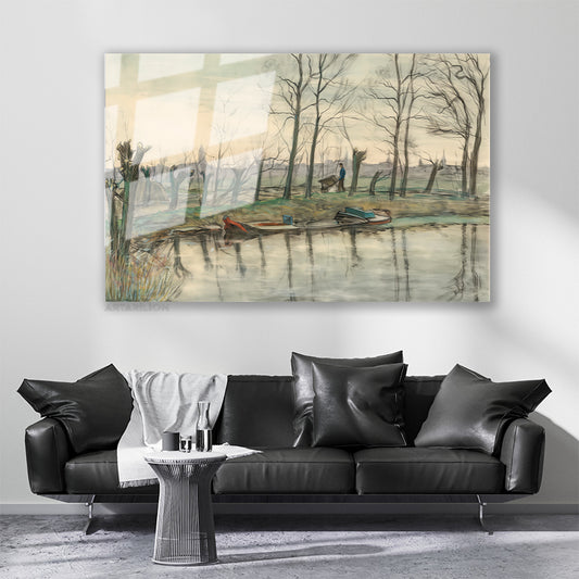 Cam Yatay Duvar Tablosu Cam Vintage Manzara Ev Ofis Salon Modern Duvar Tablosu