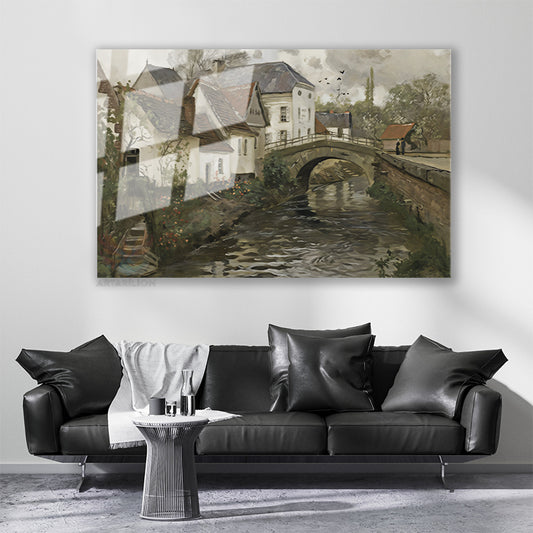 Cam Yatay Duvar Tablosu Cam Vintage Manzara4 Ev Ofis Salon Modern Duvar Tablosu