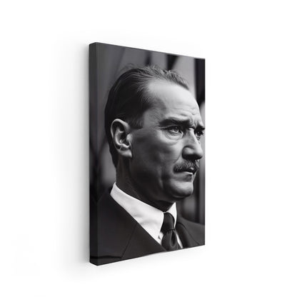 Kanvas Dikey Duvar Tablosu Kanvas Yandan Portre Siyah Beyaz Atatürk Ev Ofis Salon Modern Duvar Tablosu