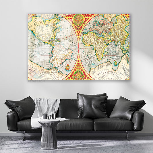 Cam Yatay Duvar Tablosu Cam Yeni Dünya Haritasi2 Ev Ofis Salon Modern Duvar Tablosu