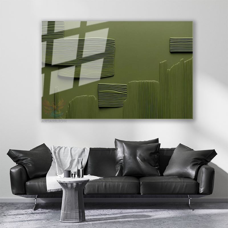 Glass Horizontal Wall Art, Glass Green Stripes, Home Office Living Room Modern Wall Art
