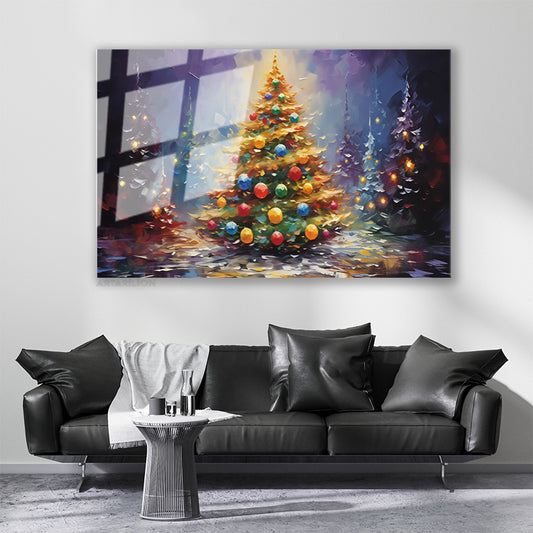 Cam Yatay Duvar Tablosu Cam Yilbasi Agaci Ev Ofis Salon Modern Duvar Tablosu