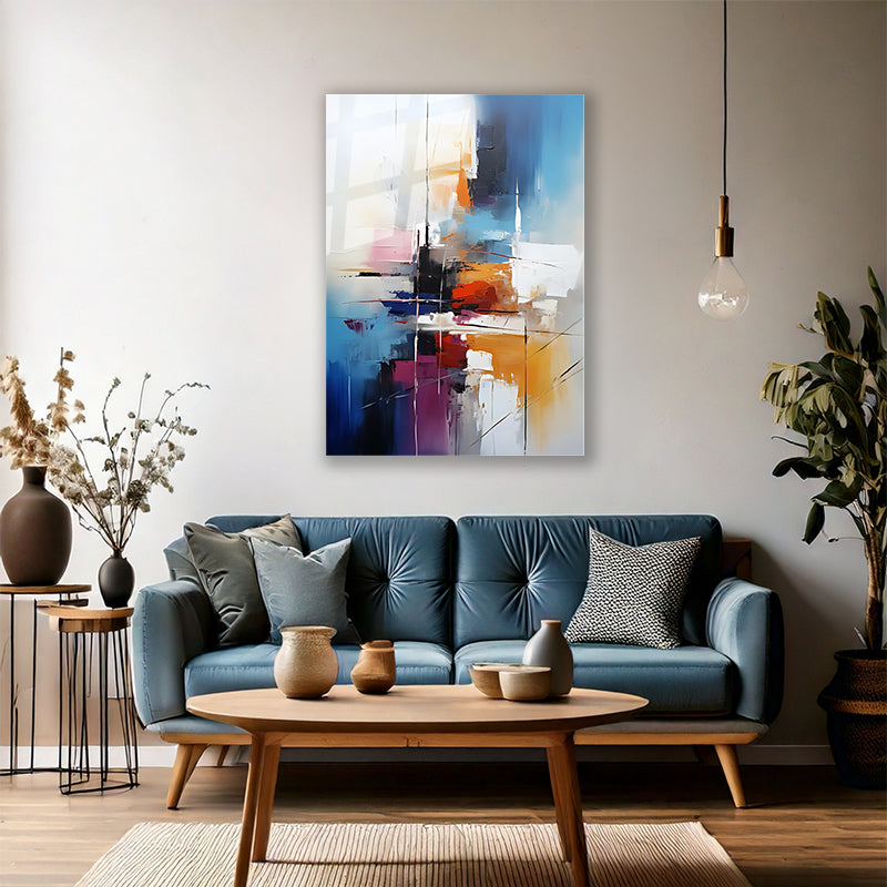 Yağlı Boya Görünümlü Soyut Renkli Fırça Darbeleri Modern Cam Tablo