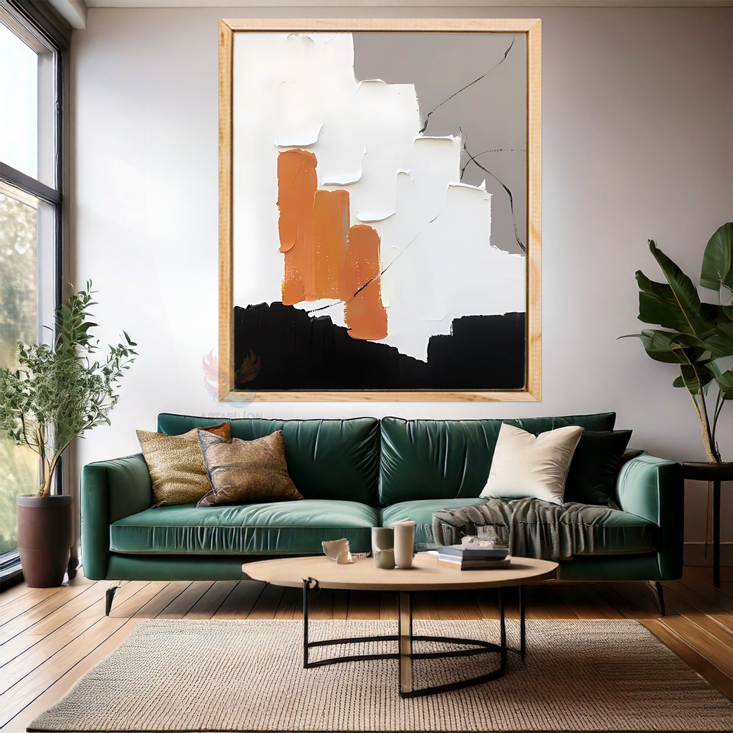 Yağlı Boya Görünümlü Soyut Ahşap Çerçeveli MDF Tablo Fırça Darbeleri Modern Salon Duvar Tablosu