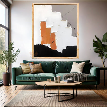 Yağlı Boya Görünümlü Soyut Ahşap Çerçeveli MDF Tablo Fırça Darbeleri Modern Salon Duvar Tablosu