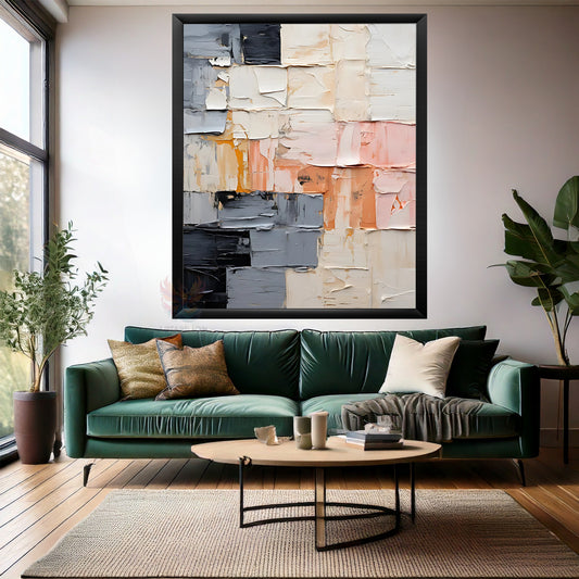 Yağlı Boya Görünümlü Soyut Ahşap Çerçeveli MDF Tablo Modern Salon Tablosu Dekorasyon Duvar Tablosu