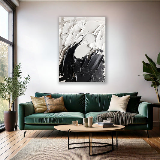 Soyut Temalı Cam Tablo Modern Sade Şık Siyah ve Beyaz Salon Ev Dekorasyon Cam Duvar Tablosu