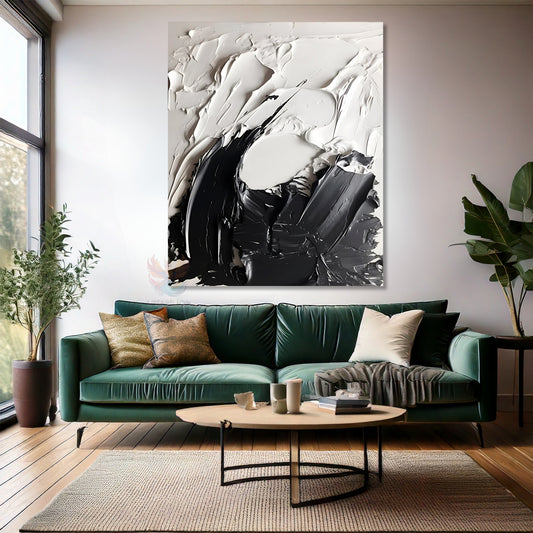 Soyut Temalı Kanvas Tablo Modern Sade Şık Siyah ve Beyaz Salon Ev Dekorasyon Kanvas Duvar Tablosu