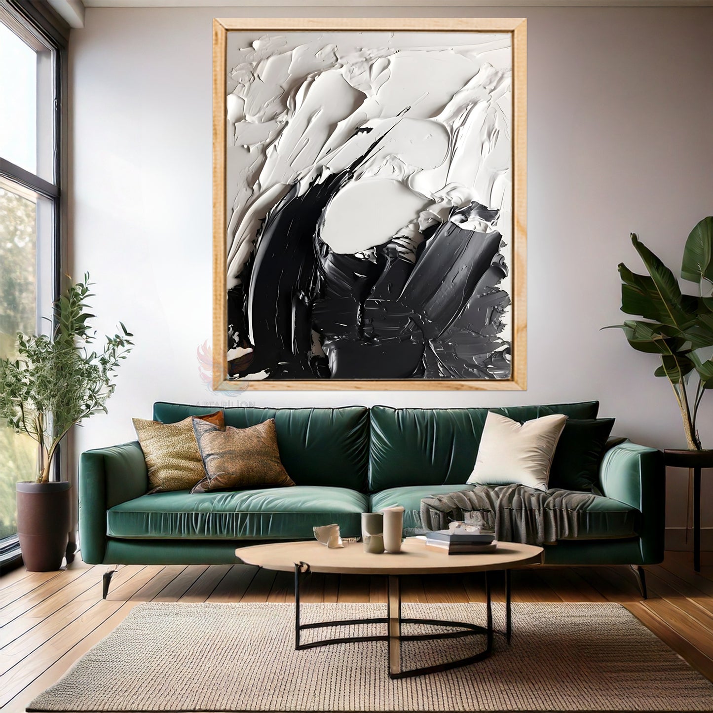 Soyut Temalı Ahşap Çerçeveli MDF Tablo Modern Şık Siyah ve Beyaz Salon Ev Dekorasyon Duvar Tablosu