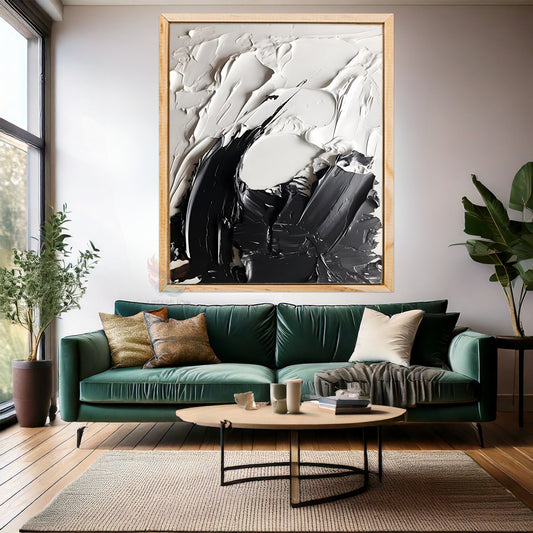 Soyut Temalı Ahşap Çerçeveli MDF Tablo Modern Şık Siyah ve Beyaz Salon Ev Dekorasyon Duvar Tablosu