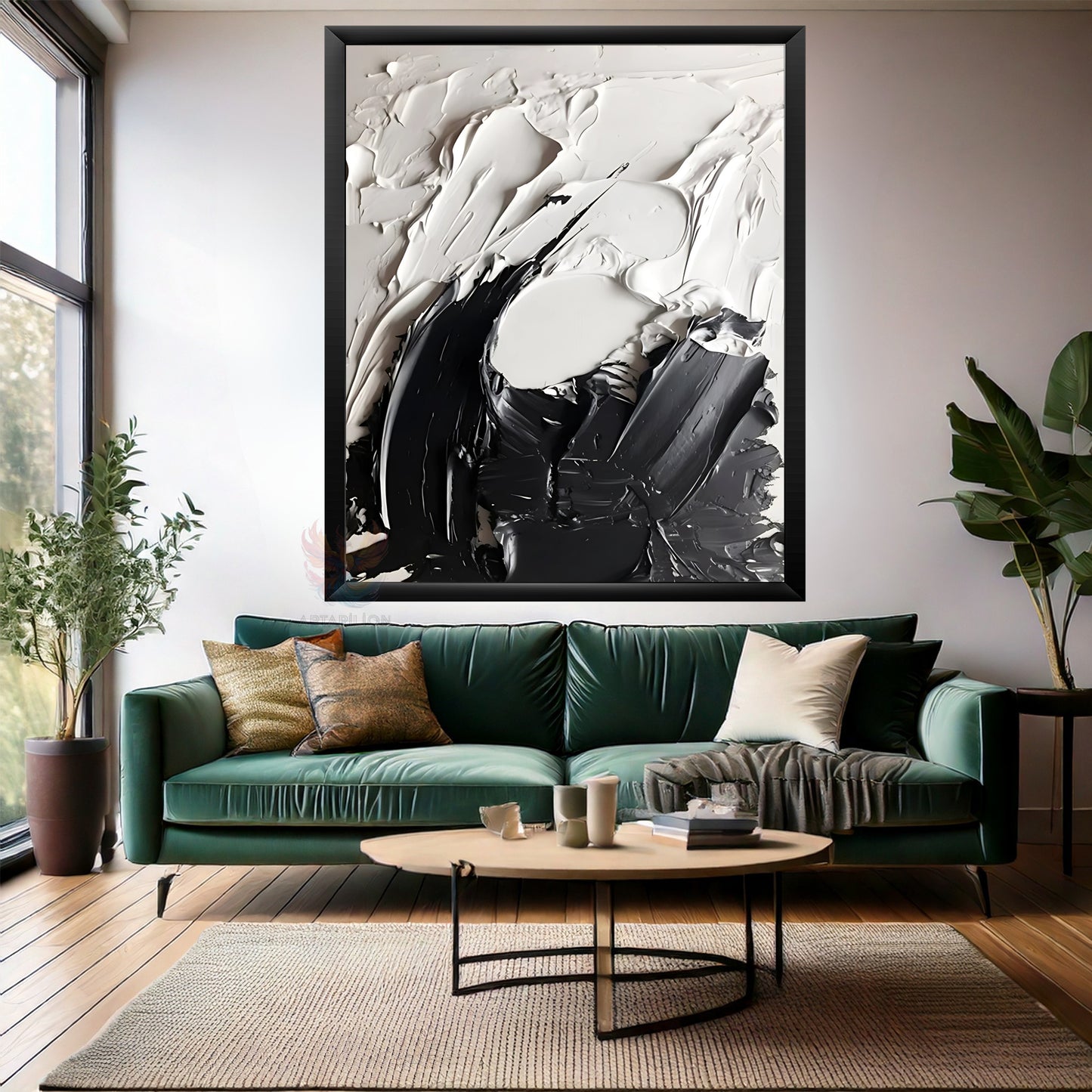 Soyut Temalı Ahşap Çerçeveli MDF Tablo Modern Şık Siyah ve Beyaz Salon Ev Dekorasyon Duvar Tablosu