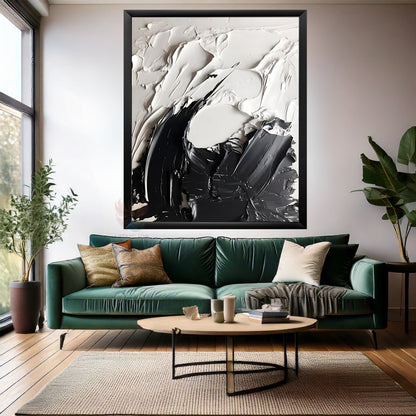 Soyut Temalı Ahşap Çerçeveli MDF Tablo Modern Şık Siyah ve Beyaz Salon Ev Dekorasyon Duvar Tablosu