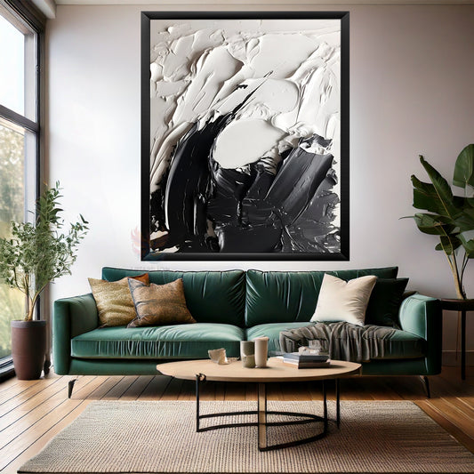 Soyut Temalı Ahşap Çerçeveli MDF Tablo Modern Şık Siyah ve Beyaz Salon Ev Dekorasyon Duvar Tablosu