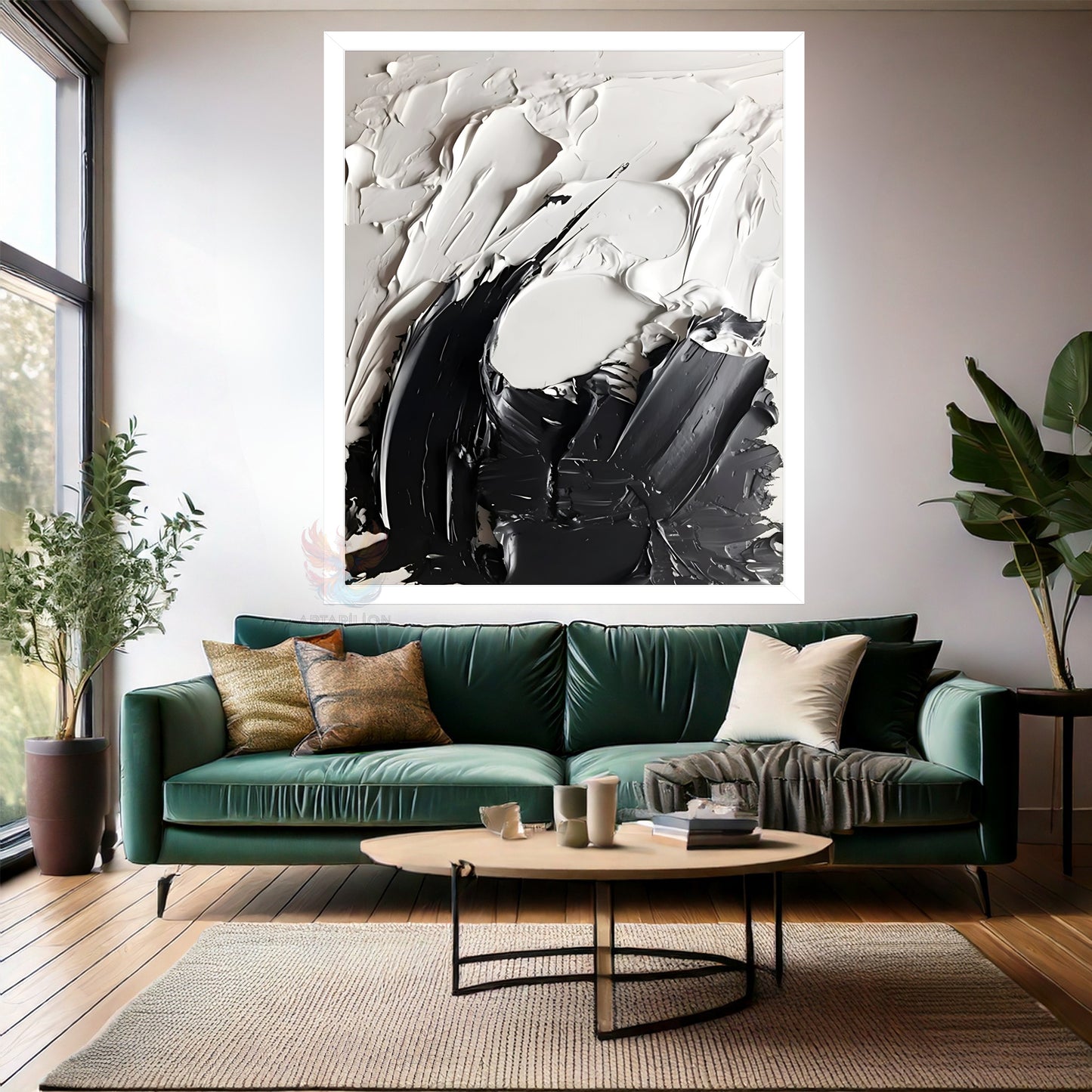 Soyut Temalı Ahşap Çerçeveli MDF Tablo Modern Şık Siyah ve Beyaz Salon Ev Dekorasyon Duvar Tablosu