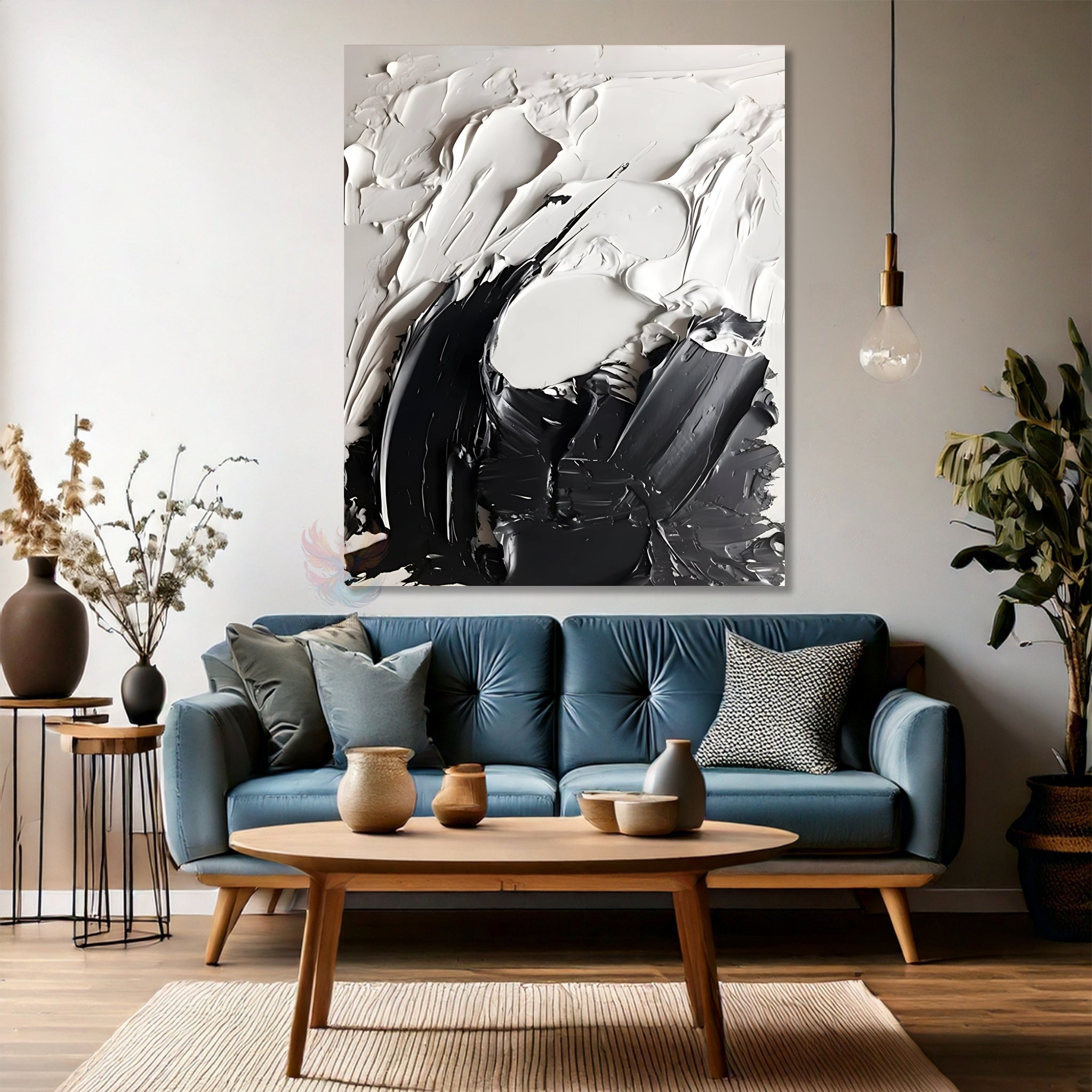 Soyut Temalı Modern Sade Şık Siyah ve Beyaz Kanvas Tablo