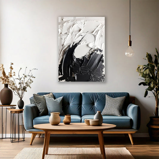 Soyut Temalı Cam Tablo Modern Sade Şık Siyah ve Beyaz Salon Ev Dekorasyon Cam Duvar Tablosu