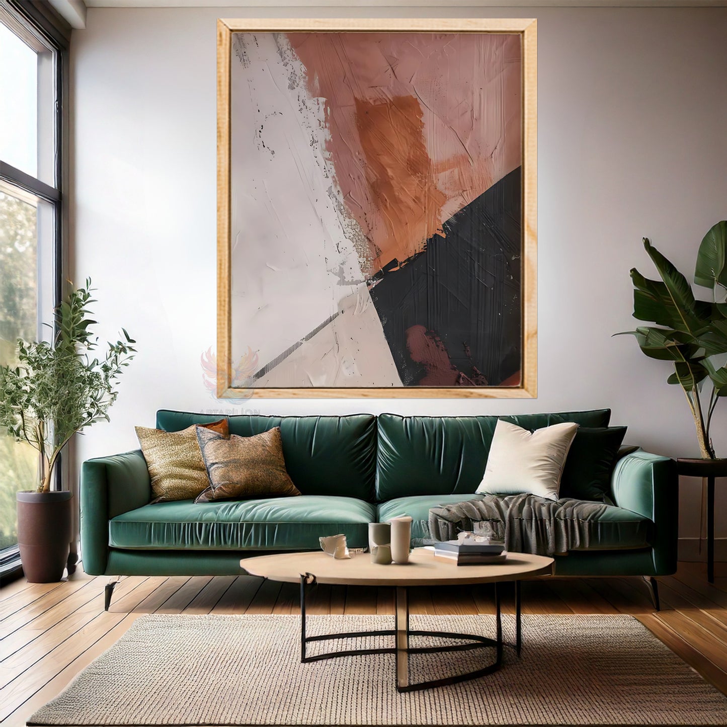 Soyut Temalı Yağlı Boya Görünümlü Fırça Darbeleri Ahşap Çerçeveli MDF Modern Salon Duvar Tablosu