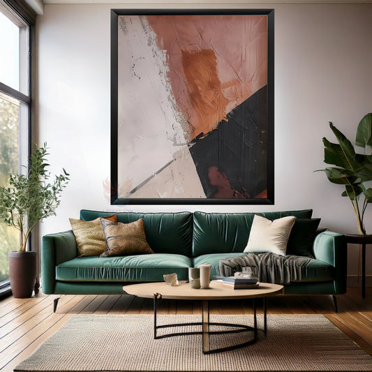 Soyut Temalı Yağlı Boya Görünümlü Fırça Darbeleri Ahşap Çerçeveli MDF Modern Salon Duvar Tablosu