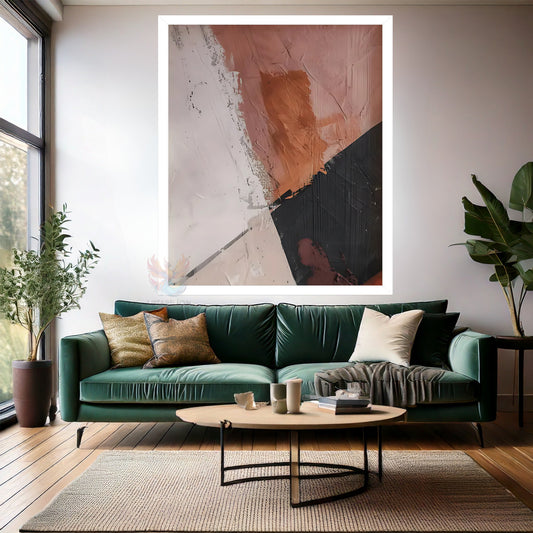 Soyut Temalı Yağlı Boya Görünümlü Fırça Darbeleri Ahşap Çerçeveli MDF Modern Salon Duvar Tablosu