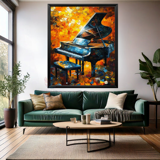 Ahşap Çerçeveli MDF Duvar Tablosu Piyano ve Işıltı Tablo Ev Hediyesi Modern Tasarım Salon Tablosu