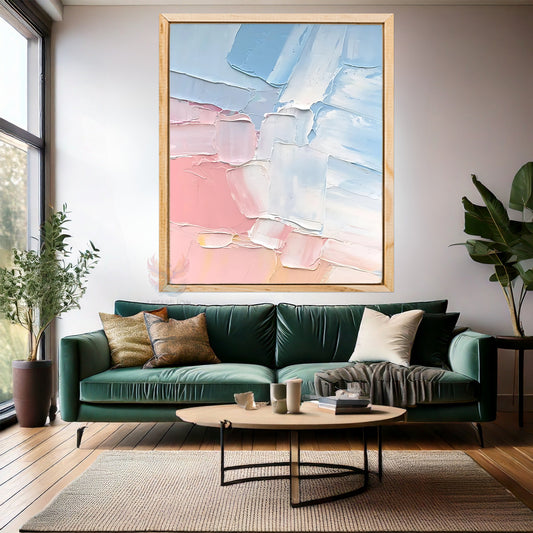 Ahşap Çerçeveli MDF Duvar Tablosu Pembe ve Mavi Sade Tasarım Tablo Modern Tasarım Salon Tablosu