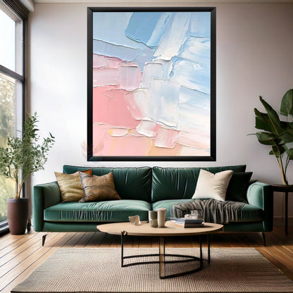 Ahşap Çerçeveli MDF Duvar Tablosu Pembe ve Mavi Sade Tasarım Tablo Modern Tasarım Salon Tablosu
