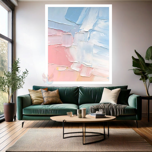 Ahşap Çerçeveli MDF Duvar Tablosu Pembe ve Mavi Sade Tasarım Tablo Modern Tasarım Salon Tablosu