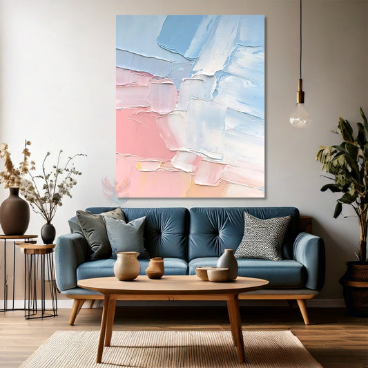 Kanvas Duvar Tablosu Pembe ve Mavi Sade Tasarım Kanvas Baskı Tablo Modern Tasarım Salon Tablosu