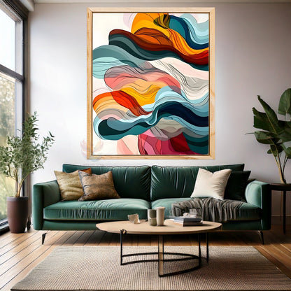 Duman Görünümlü Soyut Renkli Ahşap Çerçeveli MDF Tablo Duvar Tablosu Modern Ev Dekoru Salon Tablosu